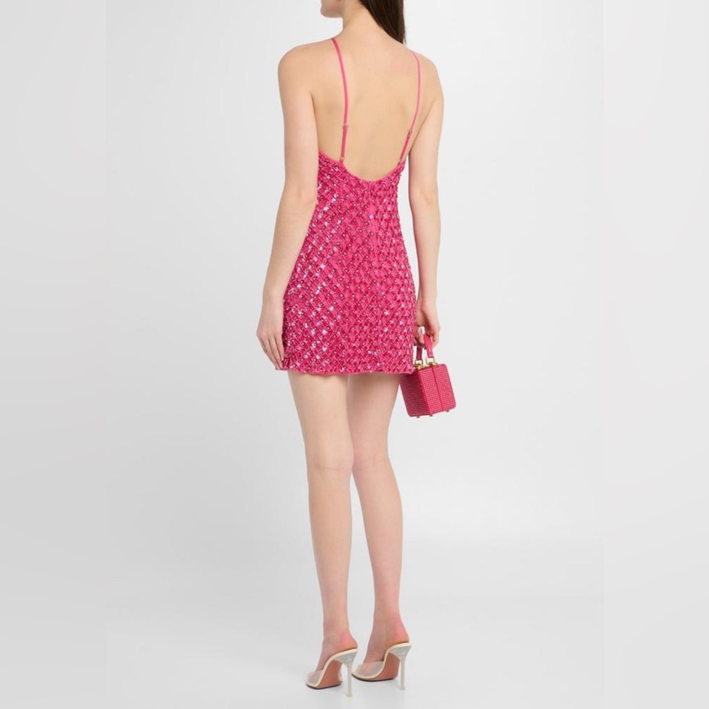 Liv Foster Women’s Violet Beaded Low-Back Halter Mini Dress Sz 8 NEW - Picture 3 of 5